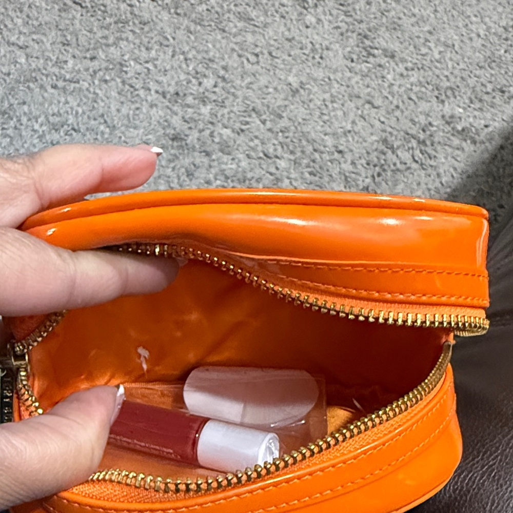 Tory Burch Orange Patent Logo Cosmetic Pouch - Picture 4 of 5